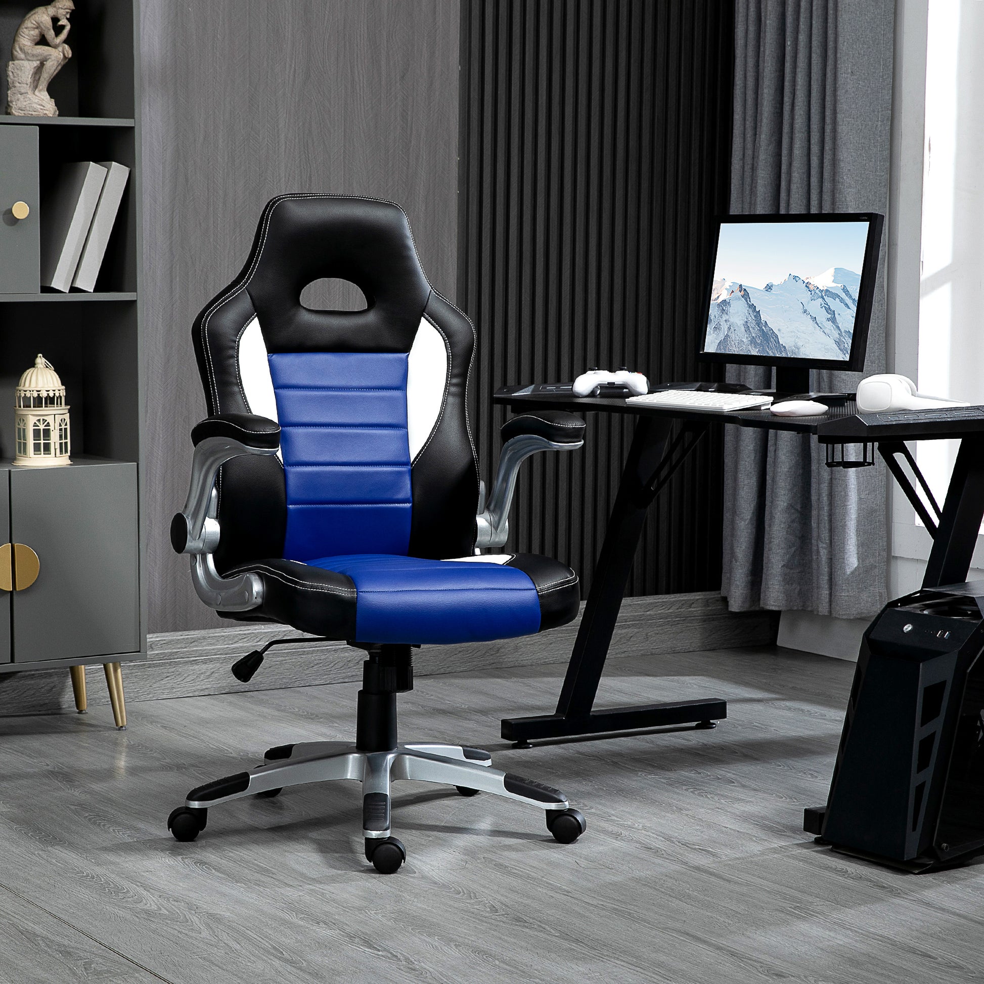 Racing Gaming Chair PU Leather Office Chair Executive Computer Desk Chair with Adjustable Height, Flip Up Armrest, Swive