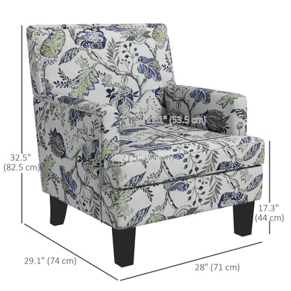 Upholstered Armchair, Mid-Century Accent Chair with Floral Pattern, Nailhead Trim for Living Room, Bedroom, Multicolour