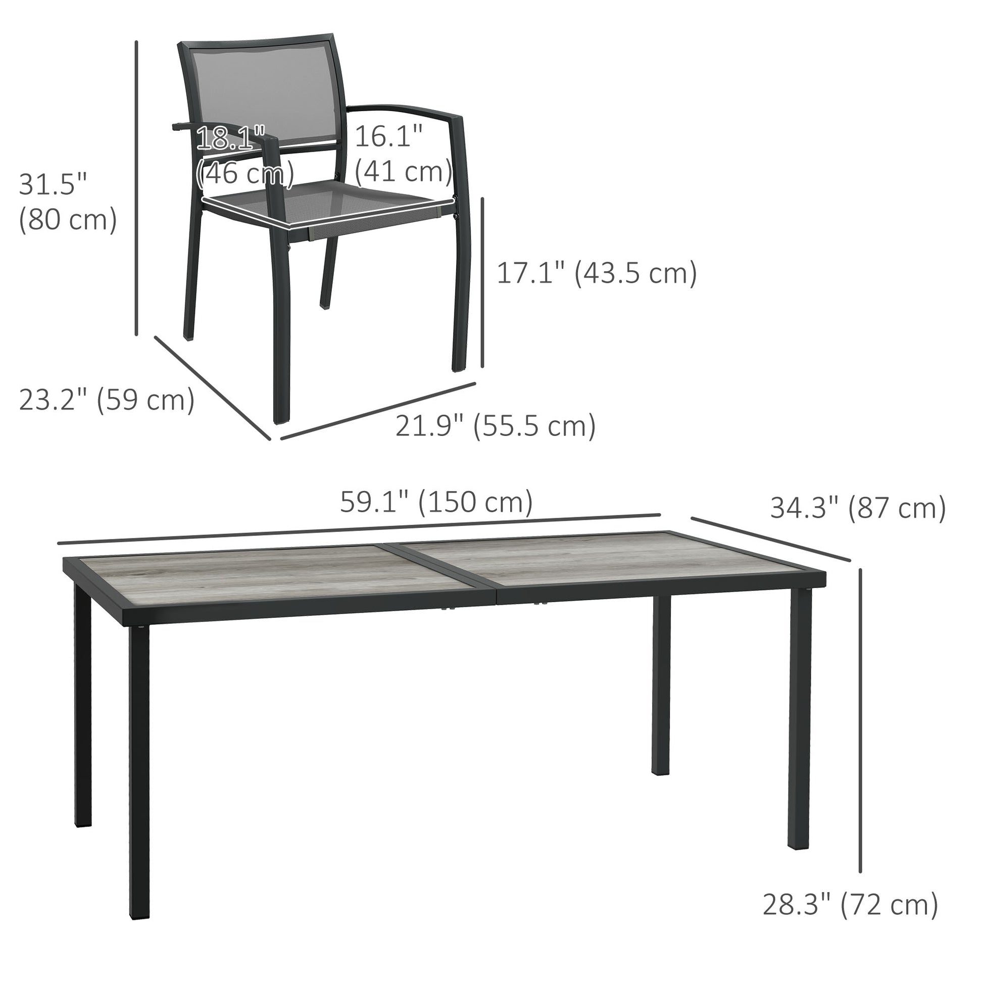 7 Pieces Outdoor Dining Set with 6 Stackable Chairs, Patio Table and Chairs with Plastic Top, Breathable Mesh Seat Back