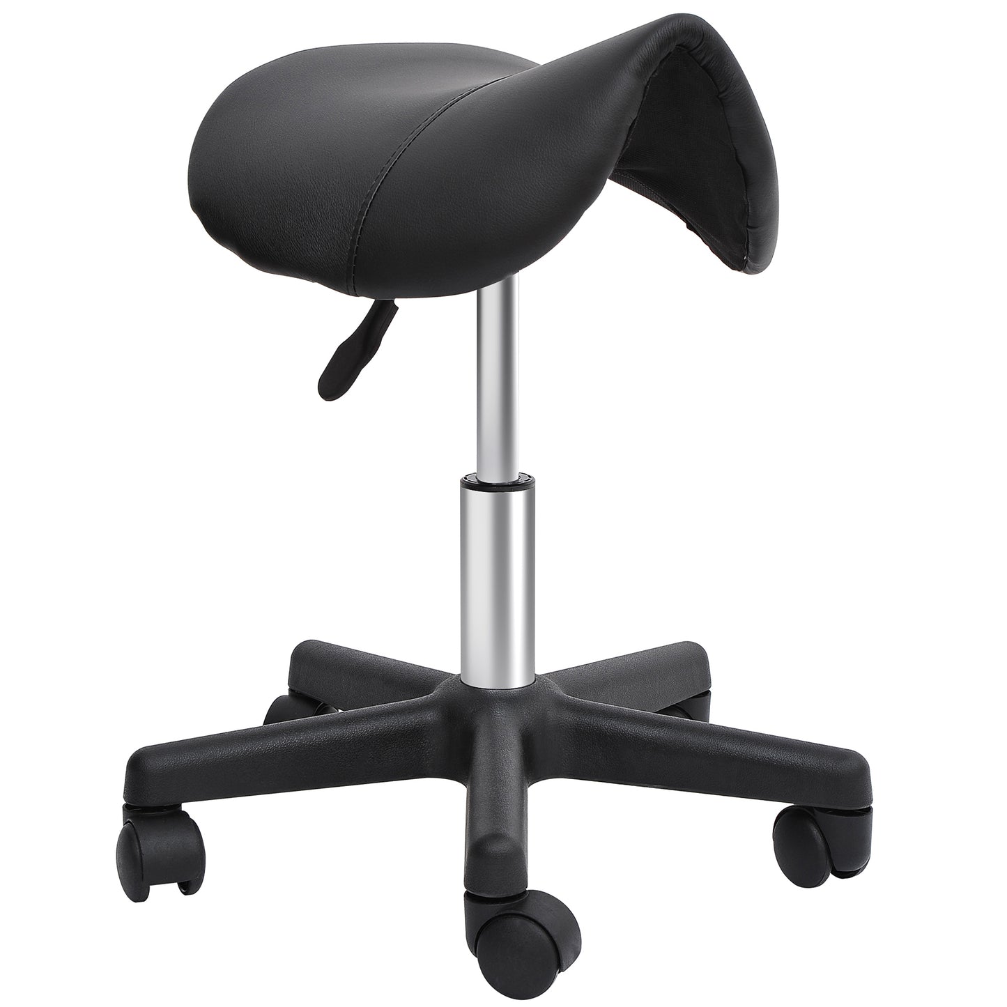 Saddle Stool, PU Leather Rolling Stool with Wheels, Adjustable Salon Chair for Kitchen, Salon Spa, Bar, Home Office, Mas