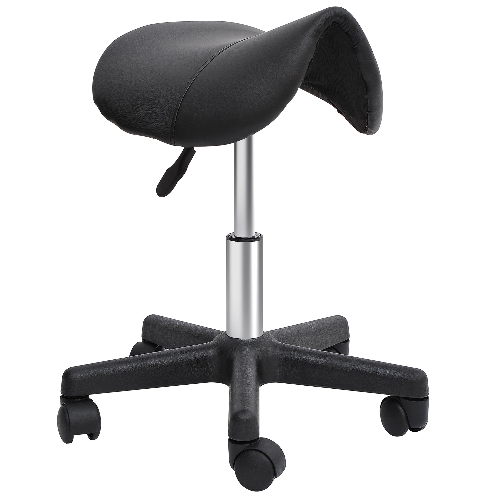 Saddle Stool, PU Leather Rolling Stool with Wheels, Adjustable Salon Chair for Kitchen, Salon Spa, Bar, Home Office, Mas