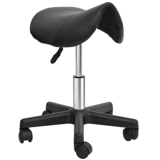 Saddle Stool, PU Leather Rolling Stool with Wheels, Adjustable Salon Chair for Kitchen, Salon Spa, Bar, Home Office, Mas