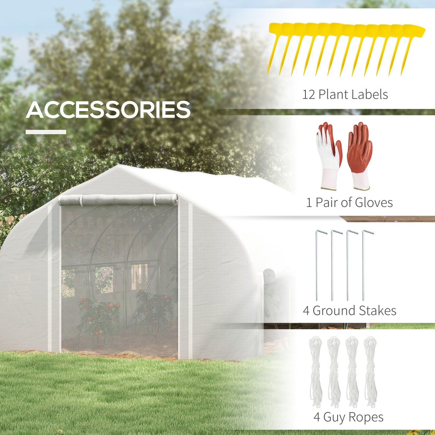 13 x 9.8ft Walk-in Polytunnel Greenhouse, Zipped Roll Up Sidewalls, Mesh Door, 8 Mesh Windows, Plant Labels and Gloves, 