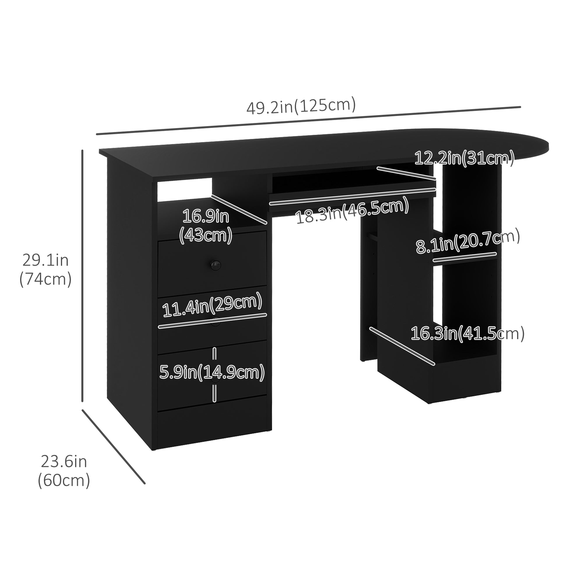 Computer Desk with Storage, Home Office Laptop Table with Shelves and Drawers, Modern Workstation Desk with Keyboard Tra