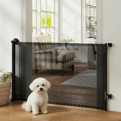 Retractable Dog Gate, 36.6" Tall,  Extends to 55" Wide, Mesh Pet Gate with Single Hand Operation, for Stairs, Doorways