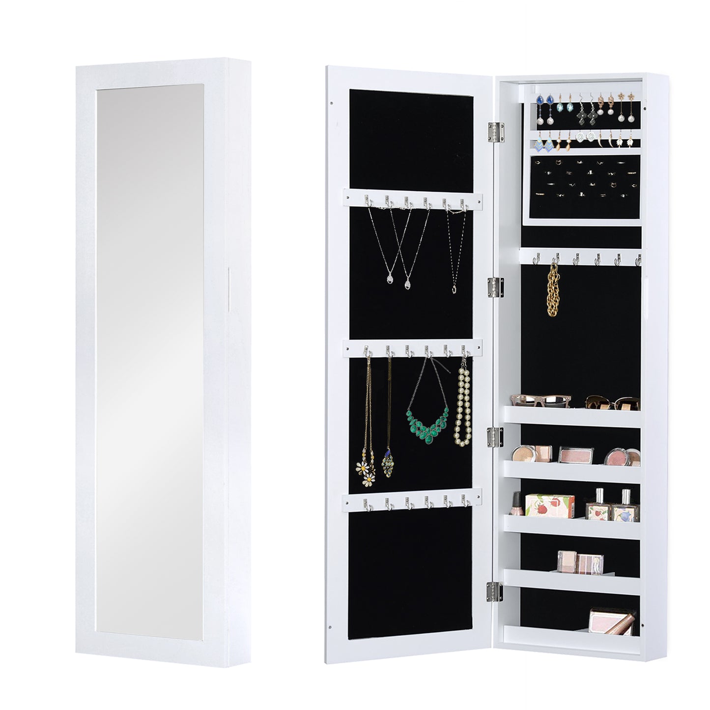 Mirror Jewellery Cabinet Armoire with Full Length Mirror, Wall Mounted Jewellery Organizer, White