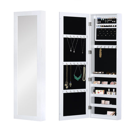 Mirror Jewellery Cabinet Armoire with Full Length Mirror, Wall Mounted Jewellery Organizer, White