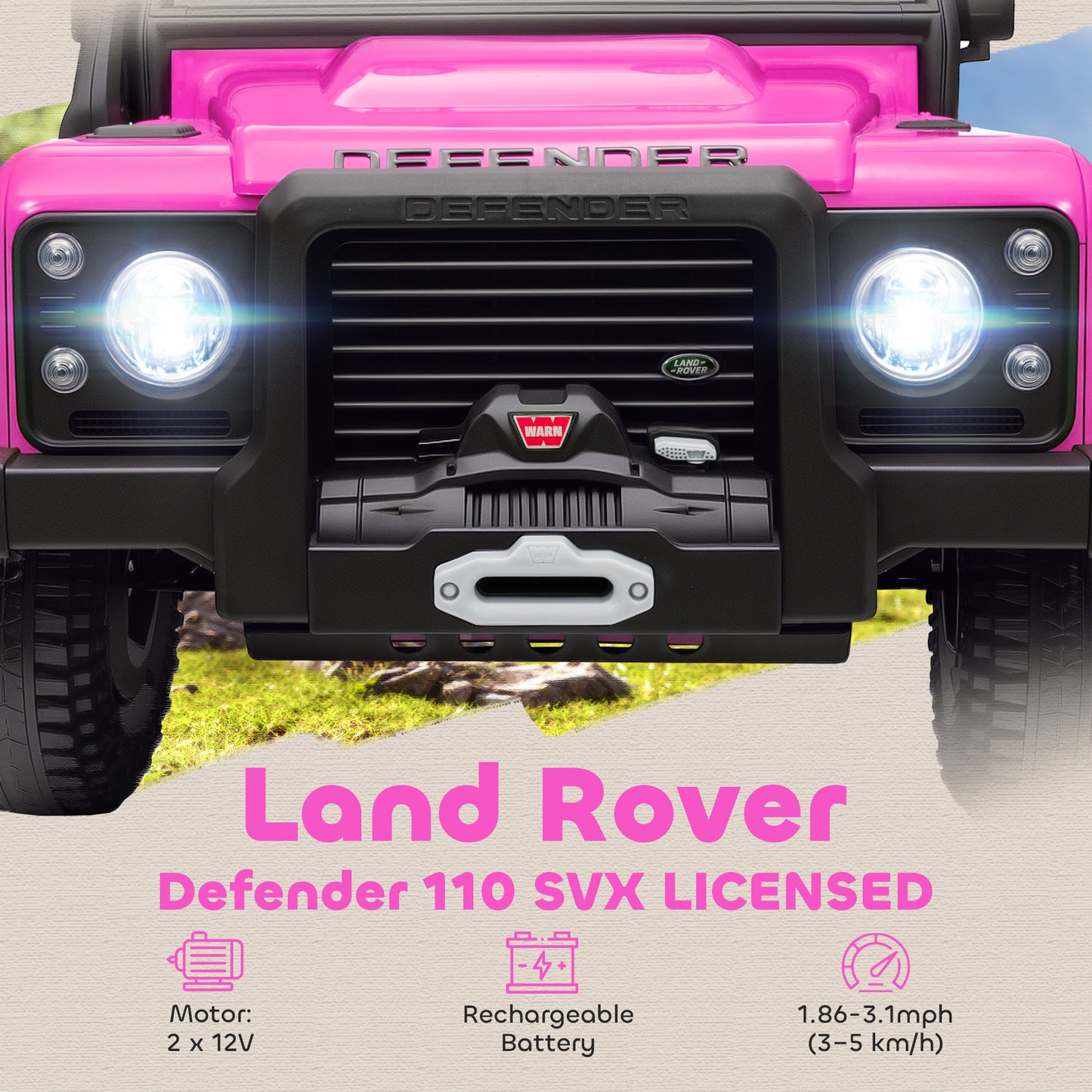 Qaba Land Rover Licensed Kids Ride on Truck with Remote Control, Spring Suspension, LED Lights, 3 Speed for Ages 3-5, Pi