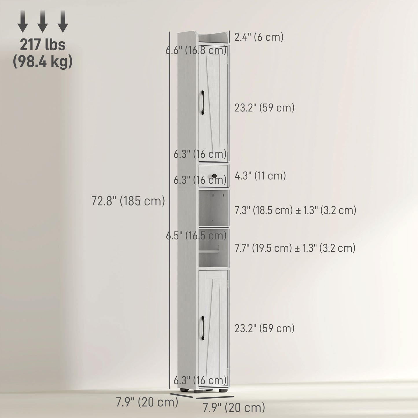 Narrow Bathroom Cabinet, Tall Bathroom Storage Cabinet with Barn Doors, Drawer and Adjustable Shelves, White Wood Grain