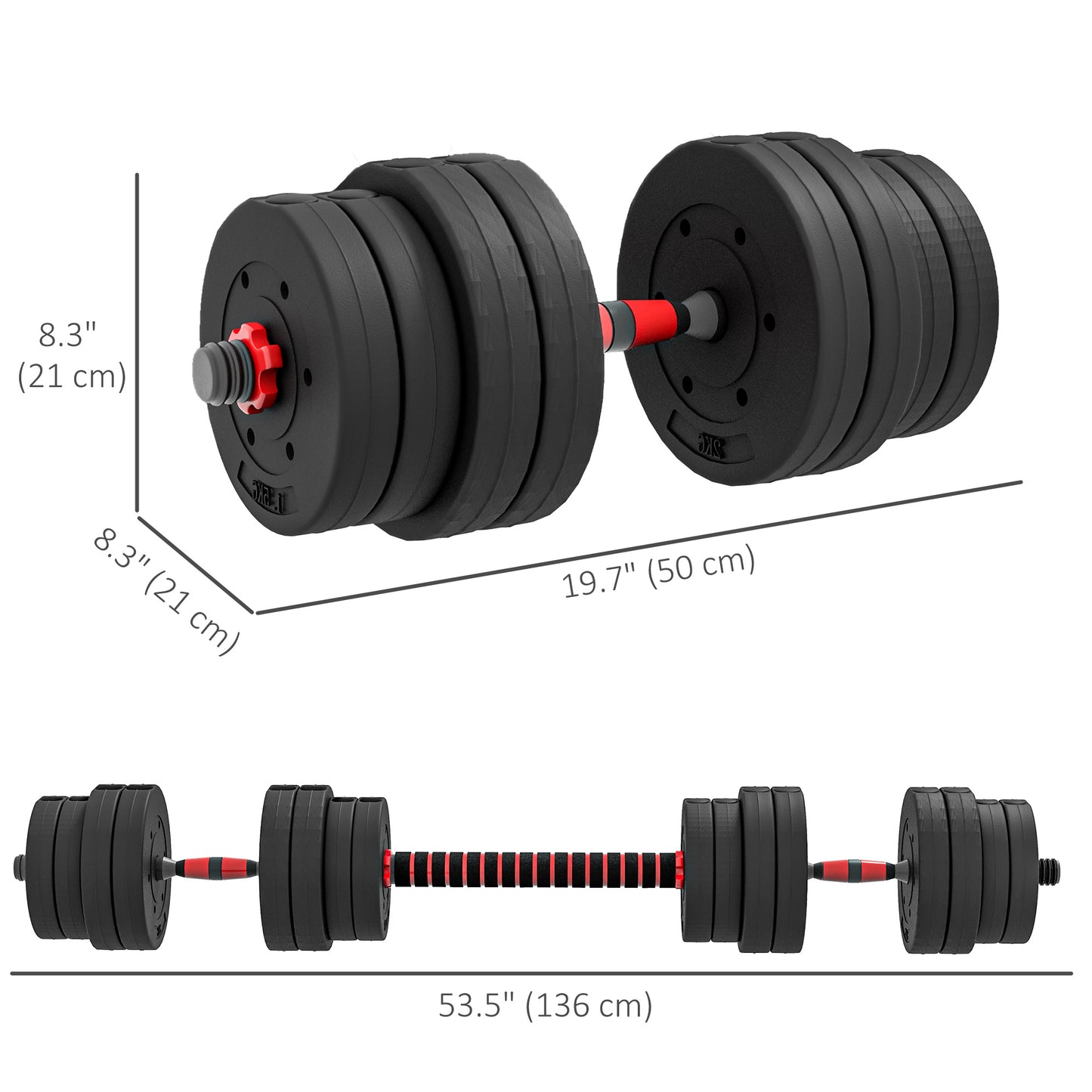 Soozier 66lbs 2-in-1 Adjustable Dumbbells Weight Set, Dumbbell Hand Weights Barbell for Body Fitness, Lifting Training f