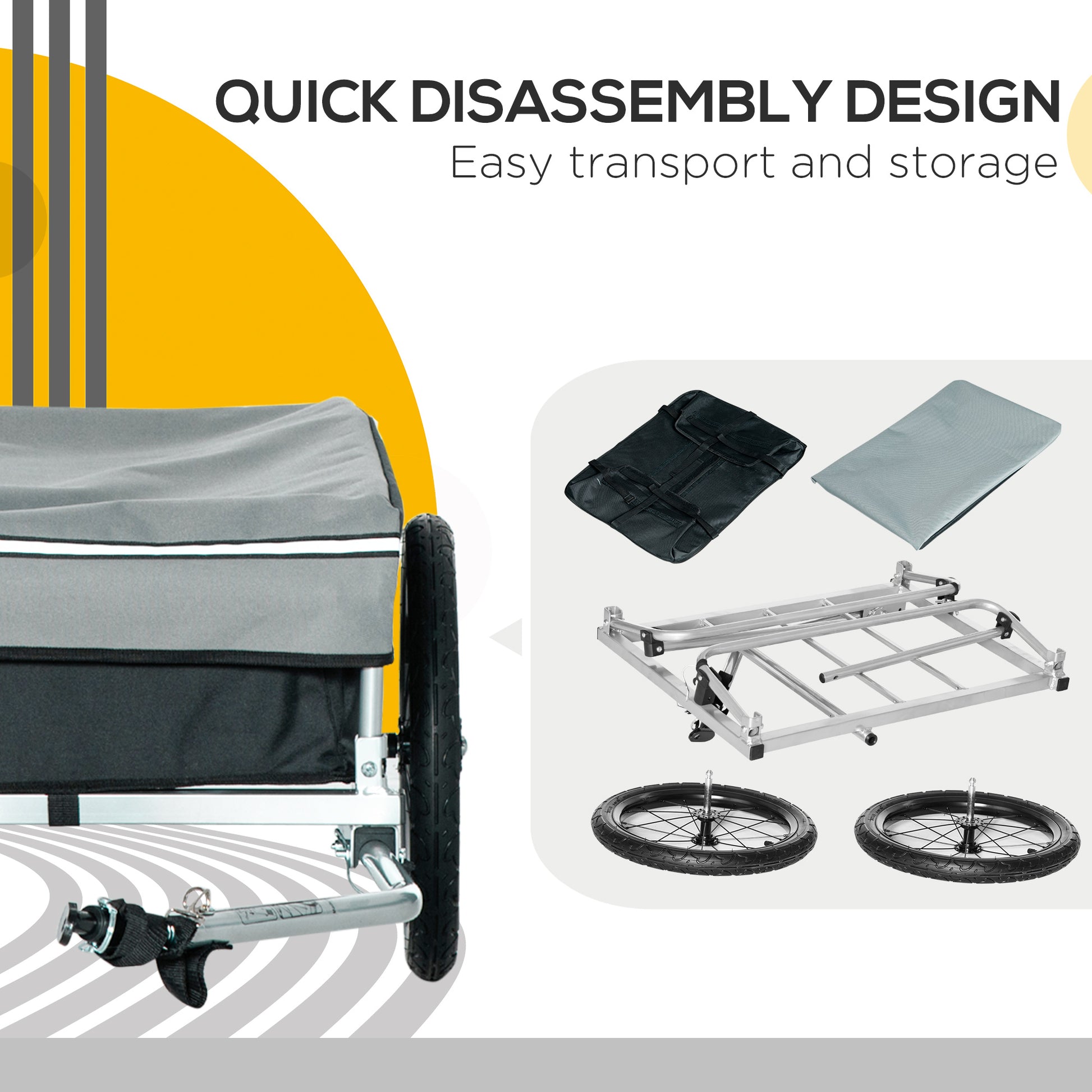 VarietyKart Outdoor Bike Cargo Trailer, Foldable Bicycle Luggage Wagon, Triple Safety, 16" Wheels, Removable Cover, Blac