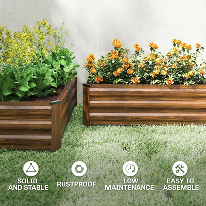 Set of 2 Galvanized Raised Beds for Garden, Outdoor Planter Box for Flowers, Herbs and Vegetables, Dark Brown