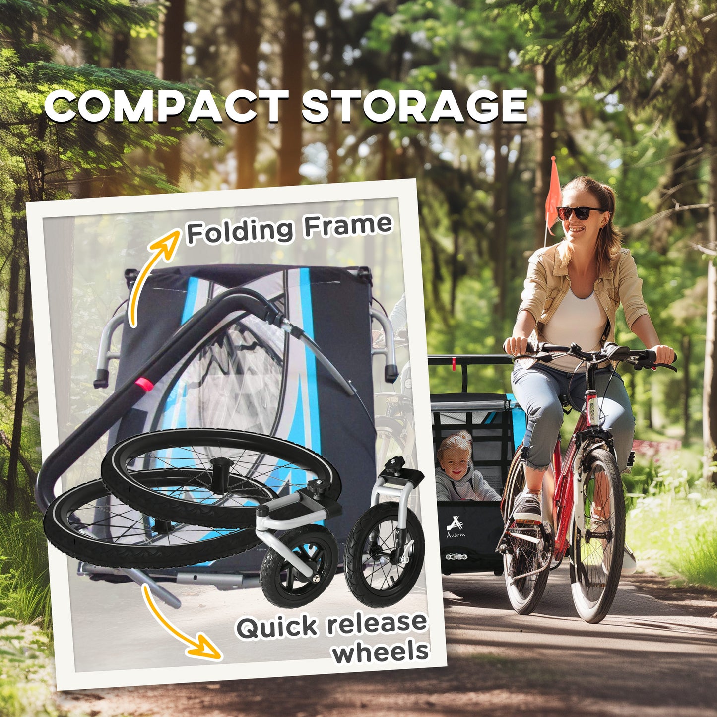 VarietyKart 3-in-1 Bike Trailer for Kids, Running Stroller with 2 Seats, Jogging Cart with 5-Point Harness, Storage Unit