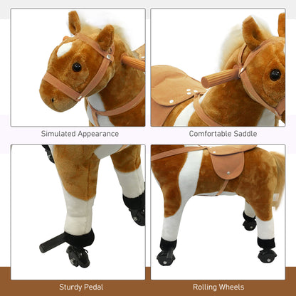 Qaba Kids Rocking Horse, Large Walking  Ride on Toy  for Toddlers 3 year old, Baby Plush Animal Rocker with Sound and Wh