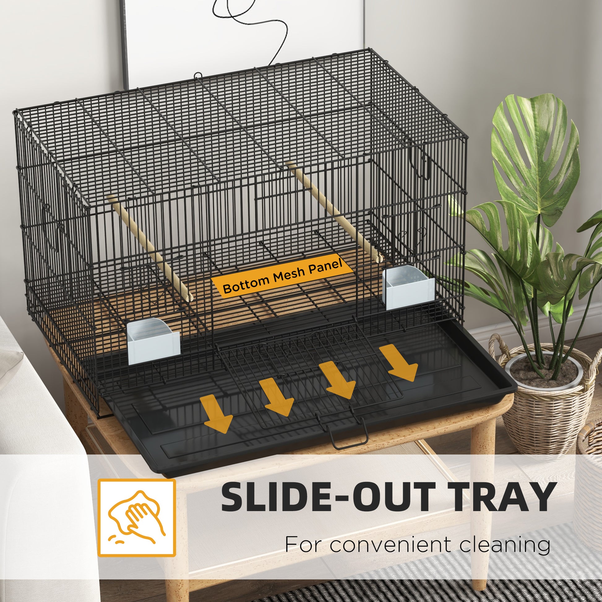 Birdcage for Canaries, Lovebirds Finches, Budgie Cage with Removable Tray, Bottom Mesh Panel, Wooden Perches, Food Conta