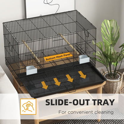 Birdcage for Canaries, Lovebirds Finches, Budgie Cage with Removable Tray, Bottom Mesh Panel, Wooden Perches, Food Conta