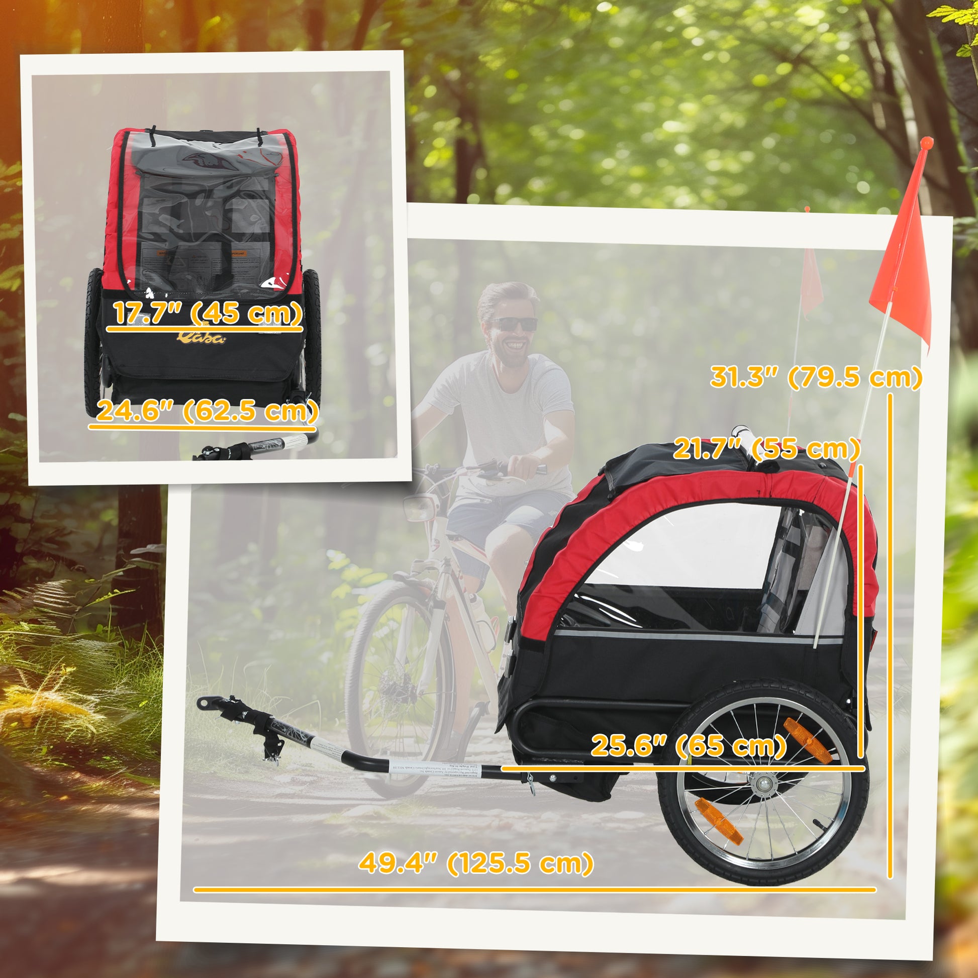 Qaba Bike Trailer for Kids, Baby Bicycle Trailer with 5-Point Harness, 16" Rubber Wheels, Storage Bag, for 18+ Months, R