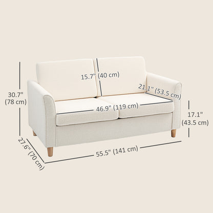2-Seat Sofa Two-Seater Couch with Armrests and Wood Legs for Living Room, Bedroom, Cream White