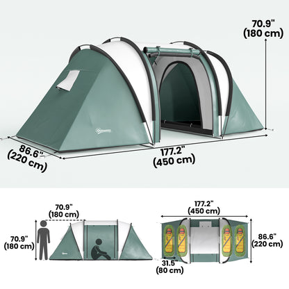 Camping Tent with 2 Bedrooms and Living Area, 3000mm Waterproof Family Tent, for Fishing Hiking Festival, Army Green