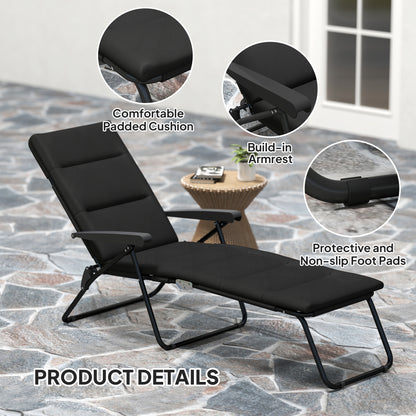 Foldable Lounge Chair, Reclining Patio Sun Lounger with 6-Position Adjustable Back, Black