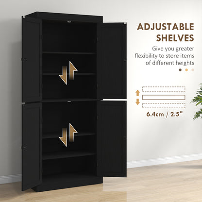 72.5" Freestanding Kitchen Pantry Cabinet with 4 Doors, Black
