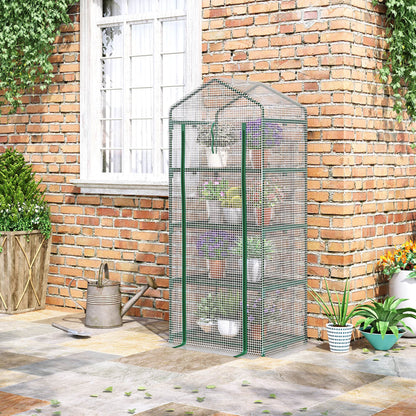 Portable Greenhouse Outdoor Hot House with 4 Tier Shelves, Steel Frame, PE Cover, 28" x 20" x 63" , White