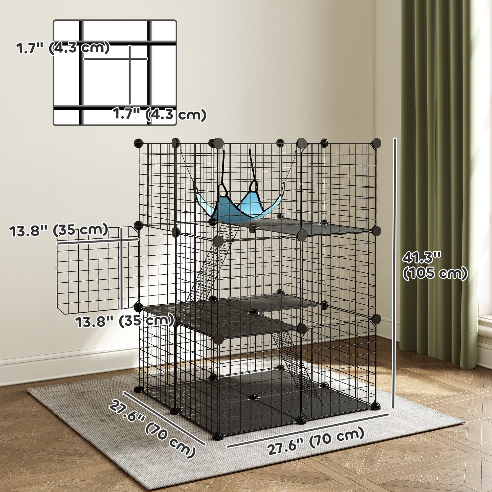 3 Tier Cat Cage Crate, DIY Pet Playpen with 3 Doors, Ladders, Hammock, Platforms, Indoor Playpen for Kittens, Black
