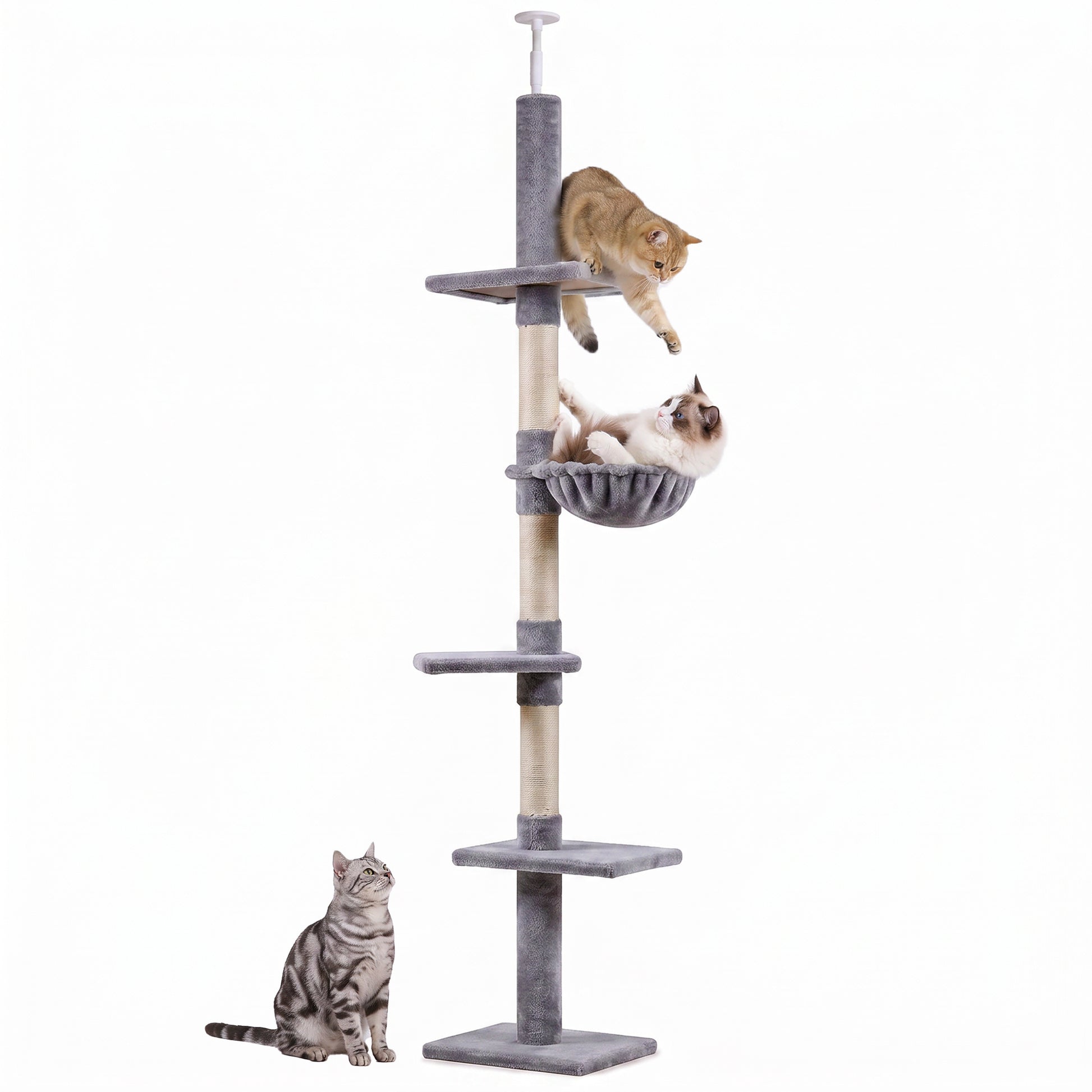 8.5ft Cat Climbing Tree 5-Tier Cat Activity Center Floor-to-Ceiling Cat Climber Toy with Scratching Post Play Rest Post 