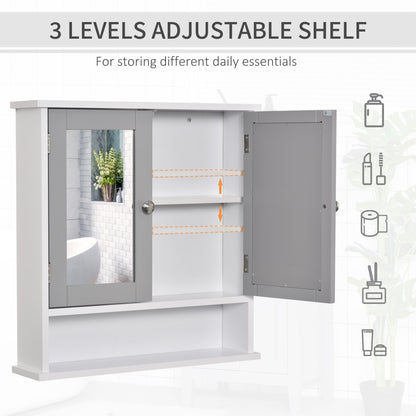 Medicine Cabinet, Wall-Mounted Bathroom Mirror Cabinet with Double Doors, Open Shelf, and Adjustable Shelf, Modern Bathr