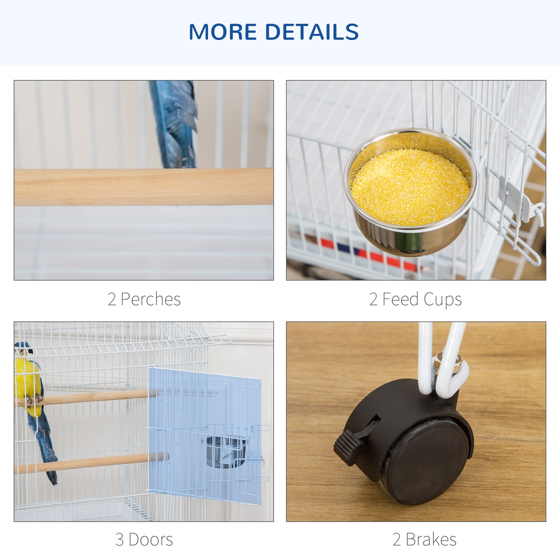 53.9'' Large Rolling Steel Bird Cage Bird House with Detachable Rolling Stand, Storage Shelf, Wood Perch, Food Container