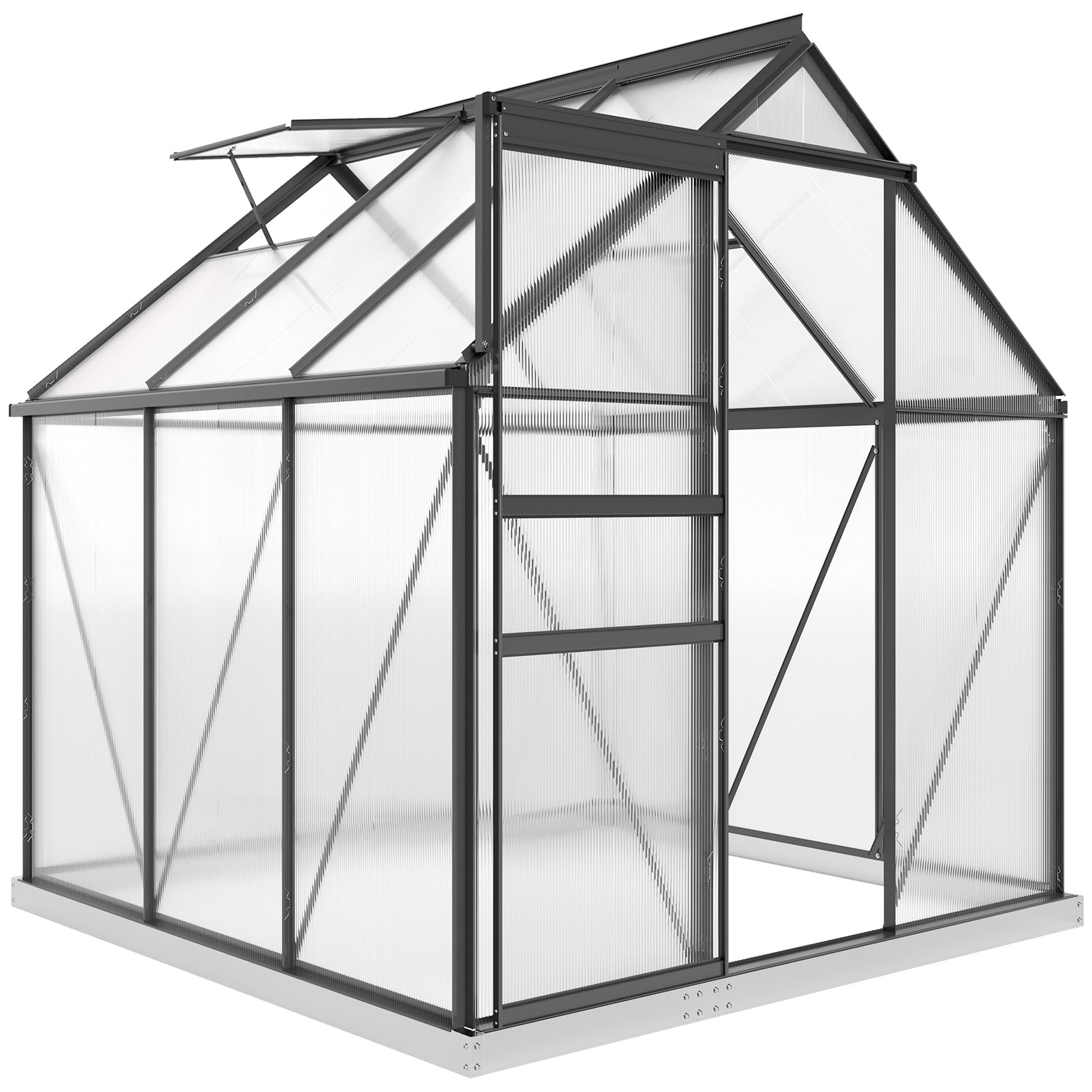 6' x 6' x 6.5' Polycarbonate Greenhouse, Walk-in Green House with Adjustable Roof Vent Galvanized Base Sliding Door Rain
