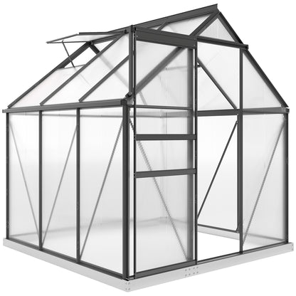 6' x 6' x 6.5' Polycarbonate Greenhouse, Walk-in Green House with Adjustable Roof Vent Galvanized Base Sliding Door Rain