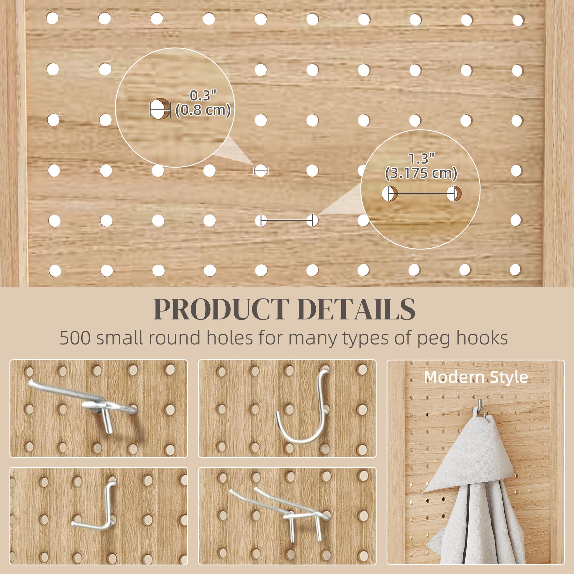 5.6 Ft. Tall 4-Panel Room Divider, Pegboard Panel Freestanding Folding Privacy Screen Panels, Partition Wall Divider for