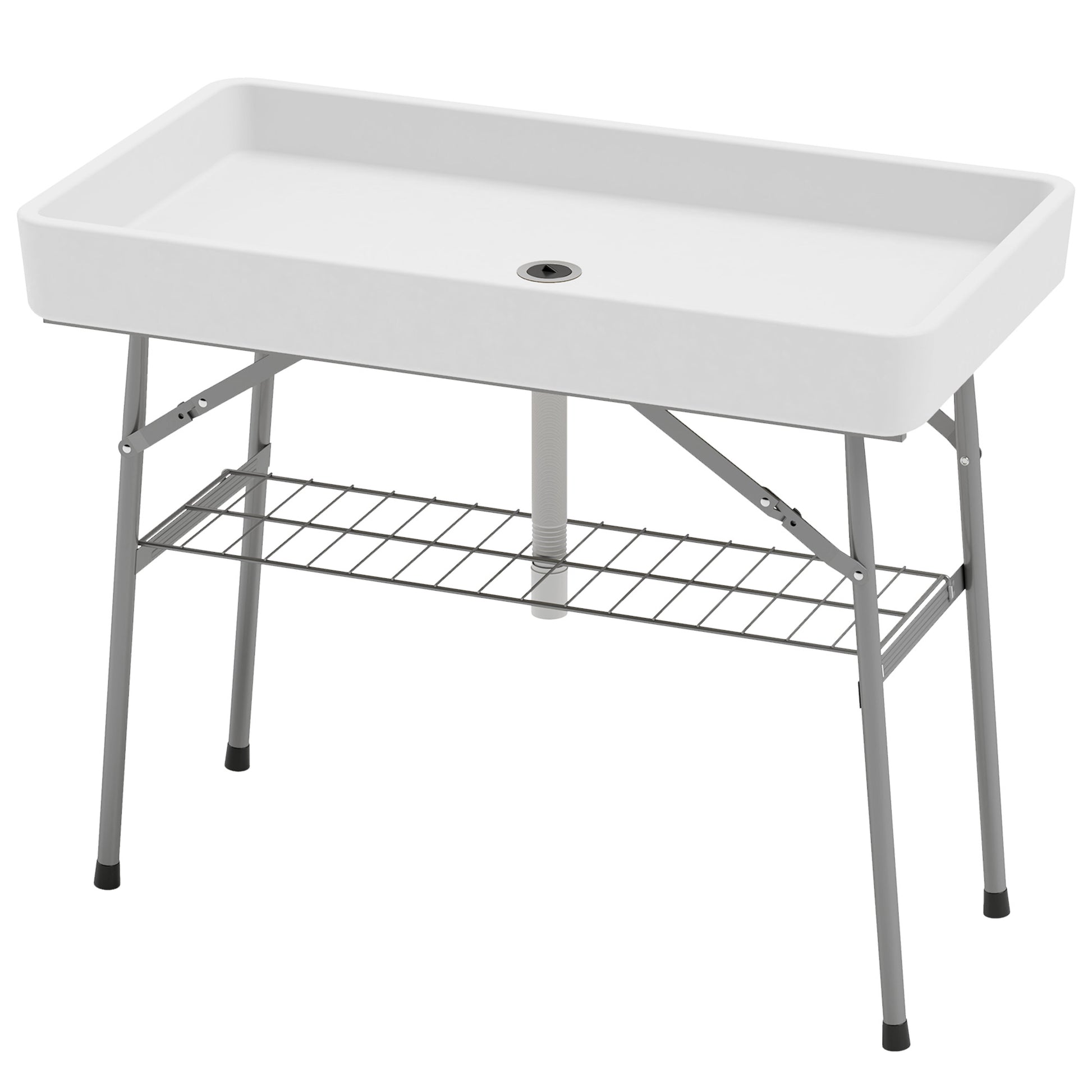 3.4ft Folding Ice Cooler Table with Drain, Outdoor Patio Party Cooler for Drinks, Fishing Cleaning Table with Storage Sh