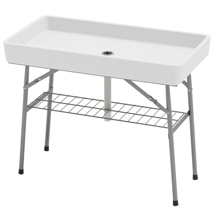 3.4ft Folding Ice Cooler Table with Drain, Outdoor Patio Party Cooler for Drinks, Fishing Cleaning Table with Storage Sh