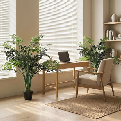 4FT Artificial Palm Tree Set of 2, Fake Tropical Tree with Lifelike Leaves, Faux Plant in Pot for Indoor Decoration, Gre
