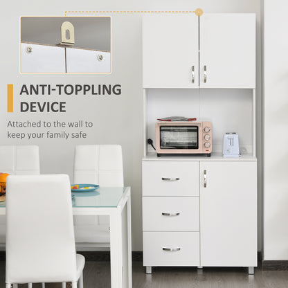 Freestanding Kitchen Buffet with Hutch Storage Organizer with 2 Door Cabinets, 3 Drawers and Open Countertop, Adjustable