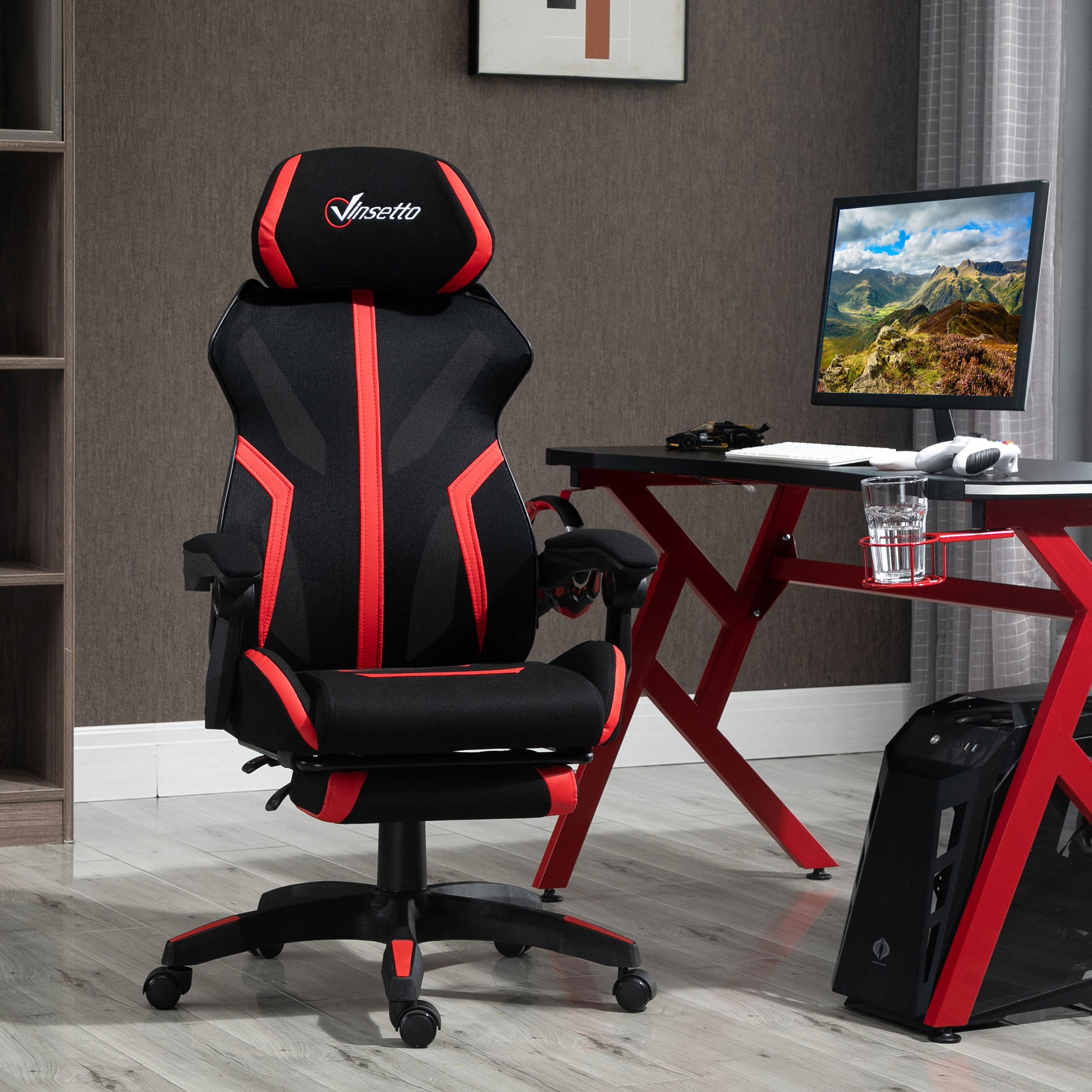 Racing Gaming Chair, Ergonomic Computer Chair with Footrest, Headrest, High Back Recliner Swivel Seat with Adjustable He