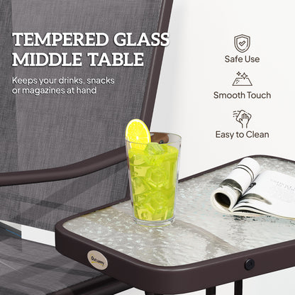 Double Patio Glider Chair with Glass Top Center Table, Outdoor Glider Loveseat with High Back,  All Weather Breathable M