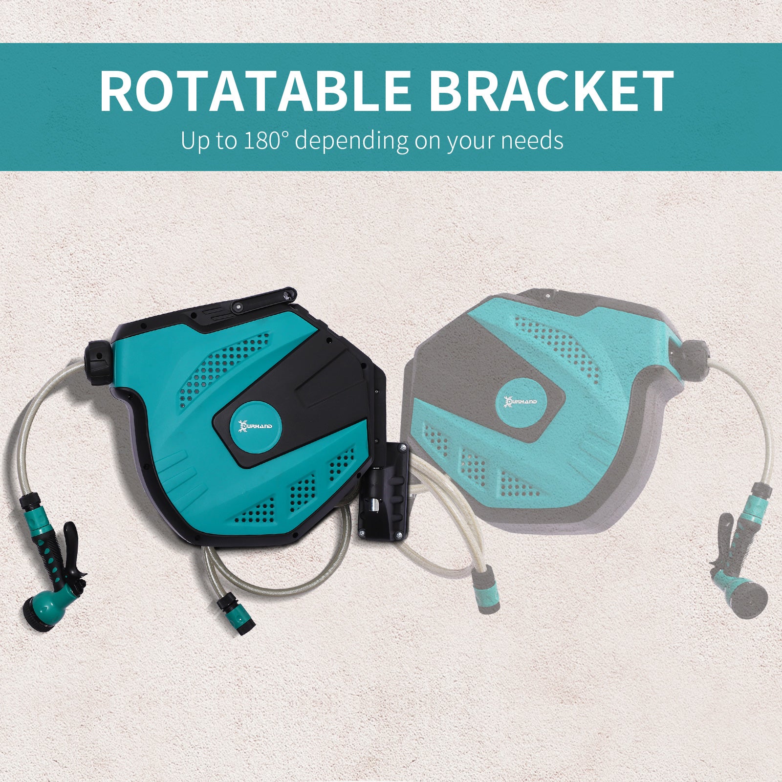 Retractable Garden Hose Reel 1/2" x 49 ft Wall Mounted with Automatic Rewind, 180° Swivel Bracket, Any Length Lock, 7 Pa