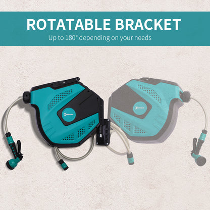 Retractable Garden Hose Reel 1/2" x 49 ft Wall Mounted with Automatic Rewind, 180° Swivel Bracket, Any Length Lock, 7 Pa