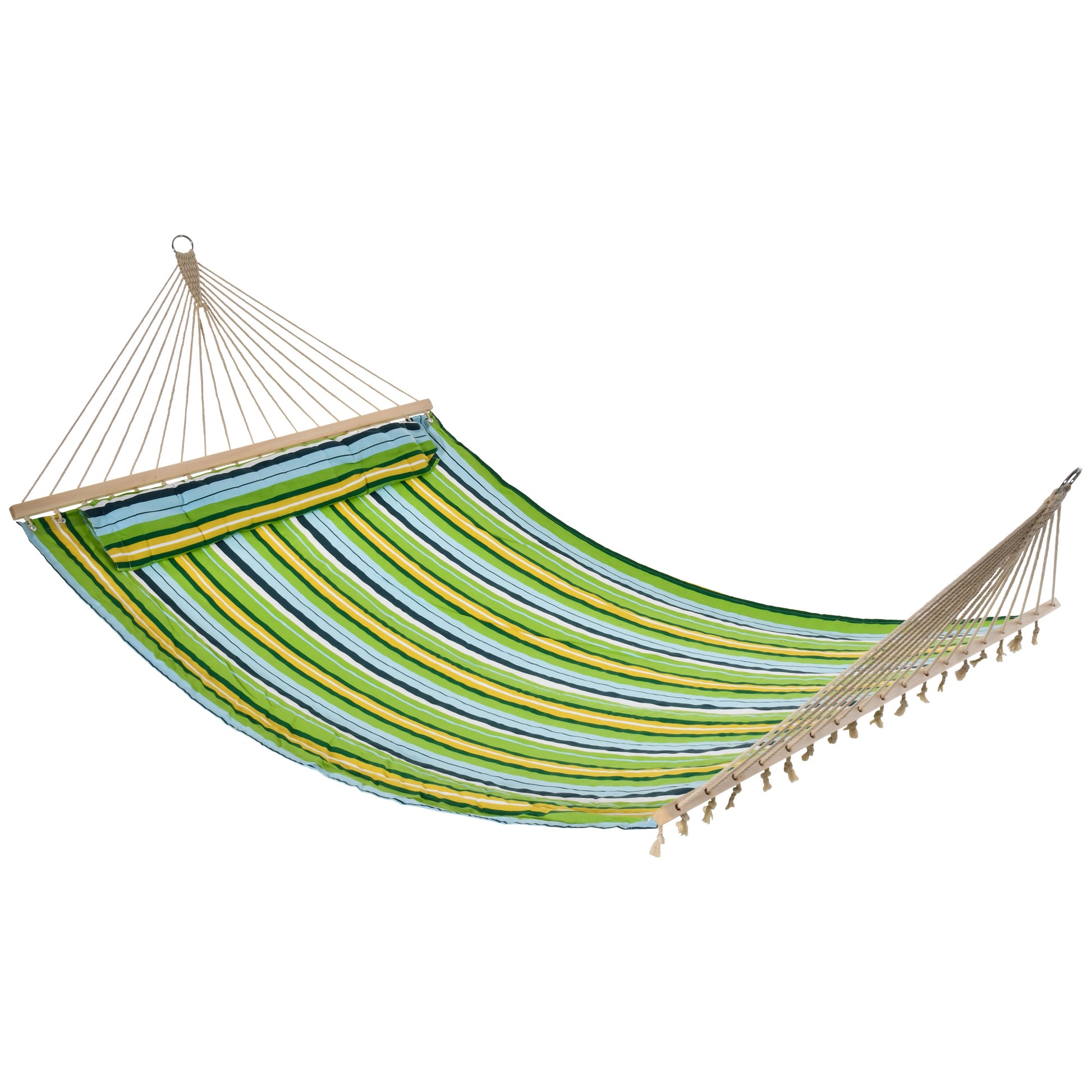 83" Patio Double Hammock, Wide Outdoor Hammock Bed Striped Fits 2 People Sunbed Camping hang Sleep w/ Pillow, White Stri