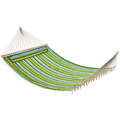 83" Patio Double Hammock, Wide Outdoor Hammock Bed Striped Fits 2 People Sunbed Camping hang Sleep w/ Pillow, White Stri