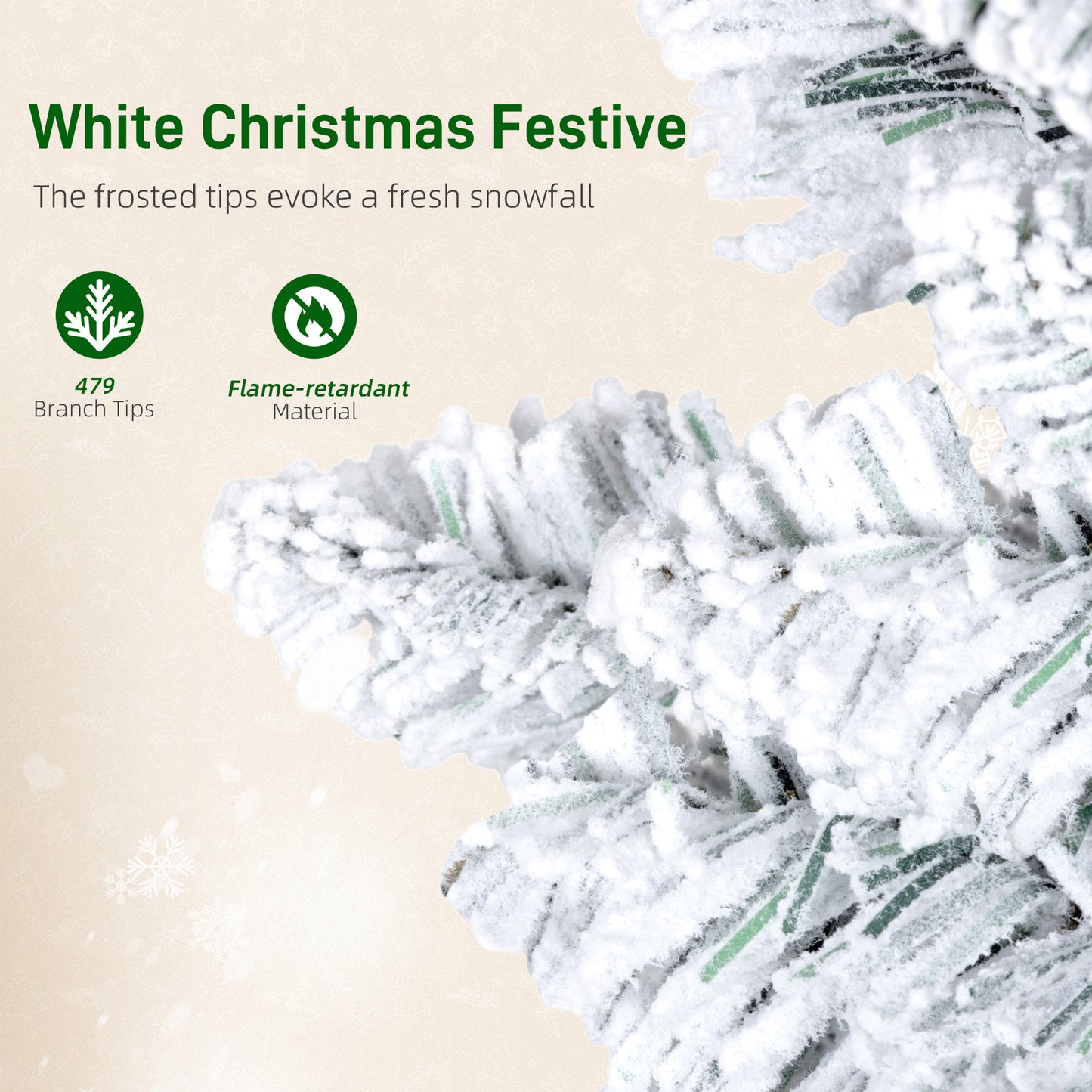 6ft Flocked Christmas Tree with Dual Colour LED Light, Pencil Hinged Xmas Tree with 11 Light Modes, Easy Assembly