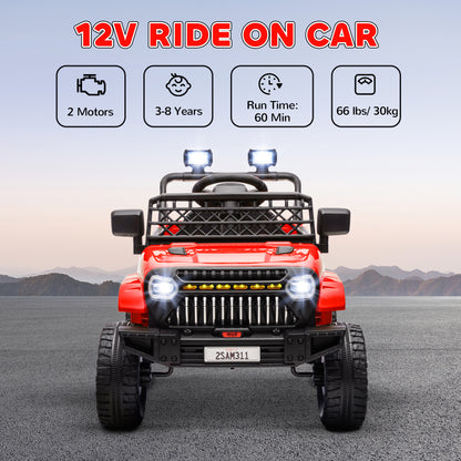 Qaba 12V Ride on Truck, Electric Car for Kids with Remote Control, Suspension, 3 Speeds, USB Music Headlights, Red