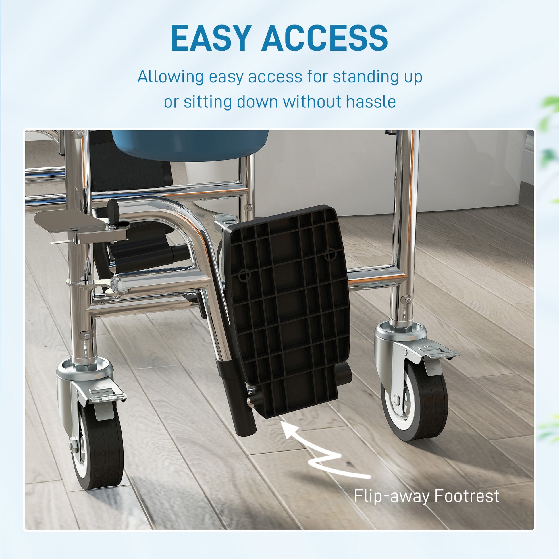 Rolling Shower Chair, Bedside Commode Chair with Wheels, Backrest, Arms, Flip Footrests for Seniors, Disabled, Grey