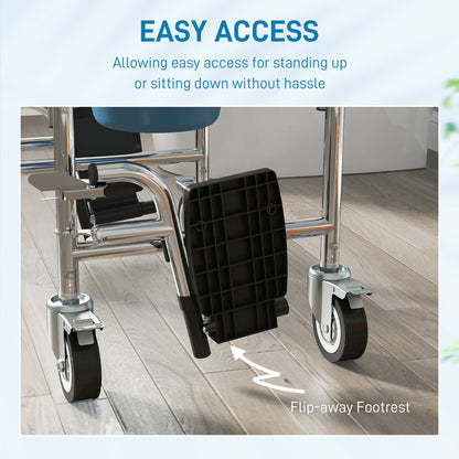 Rolling Shower Chair, Bedside Commode Chair with Wheels, Backrest, Arms, Flip Footrests for Seniors, Disabled, Grey