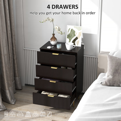 Modern Chest of Drawers 4 Drawer Dresser for Bedroom with Gold Legs and Handles, Black