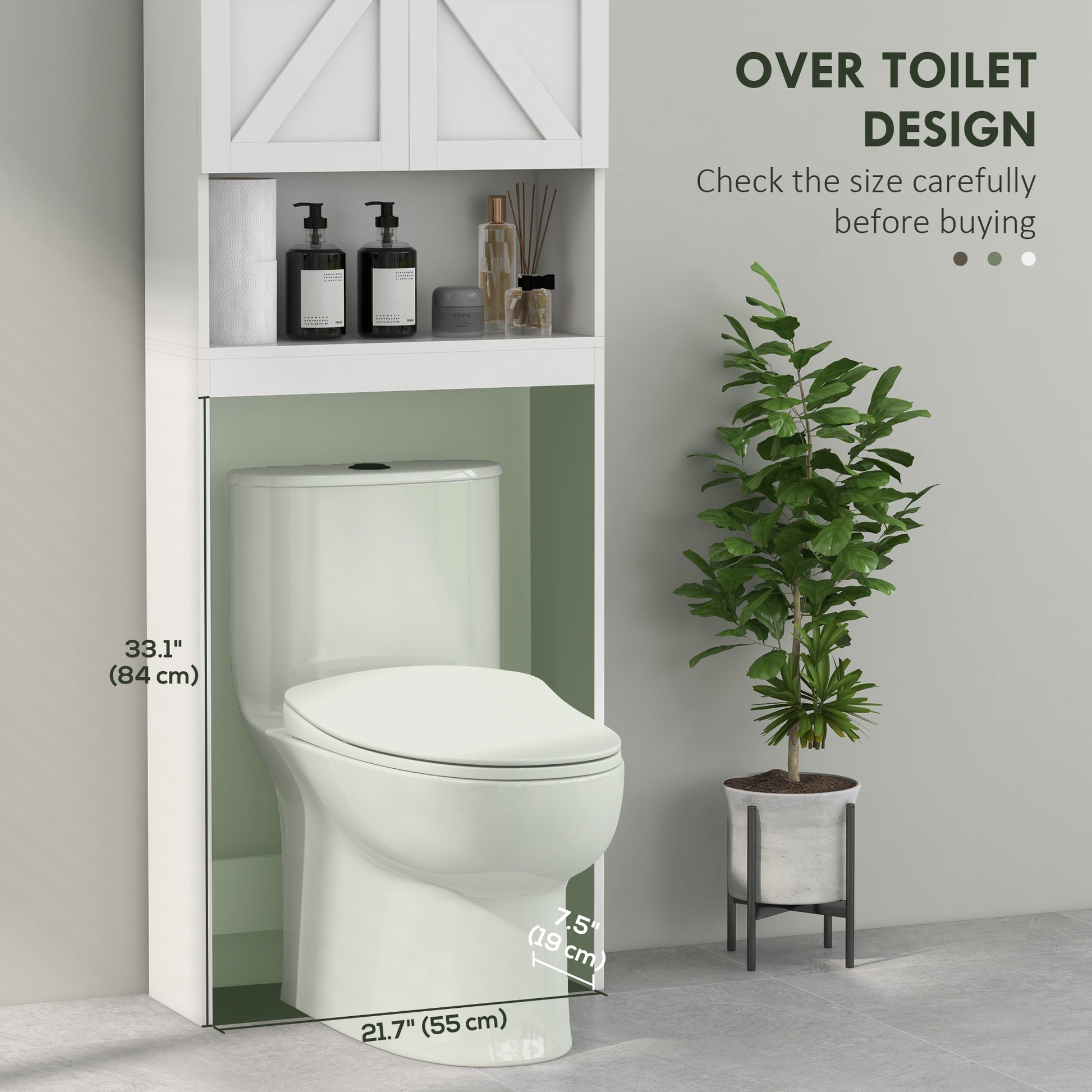 Over The Toilet Cabinet, Modern Bathroom Above Toilet Storage with Barn Doors and Open Shelf, White