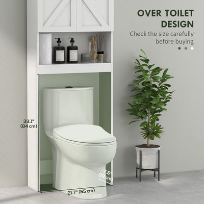 Over The Toilet Cabinet, Modern Bathroom Above Toilet Storage with Barn Doors and Open Shelf, White
